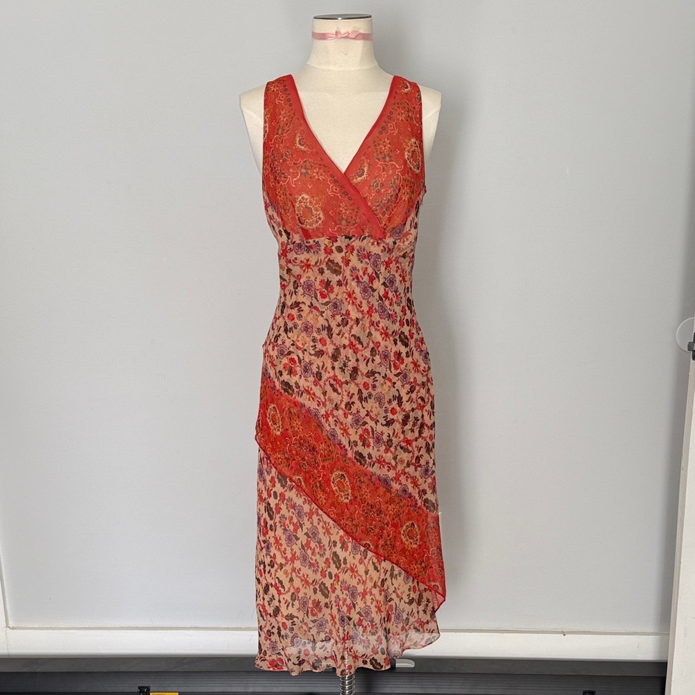 Maggie London Silk Y2K Tiered Midi Dress